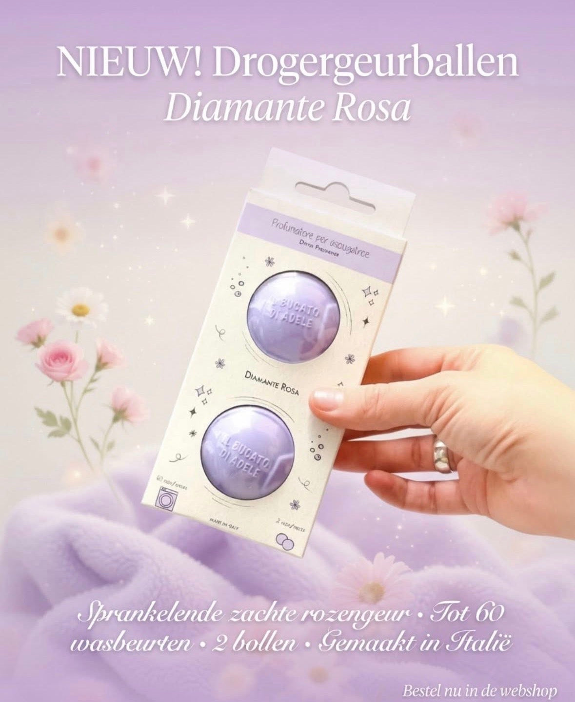 Geur verfrisser voor de droger . Diamanta Rosa . Il Bucato di Adele .