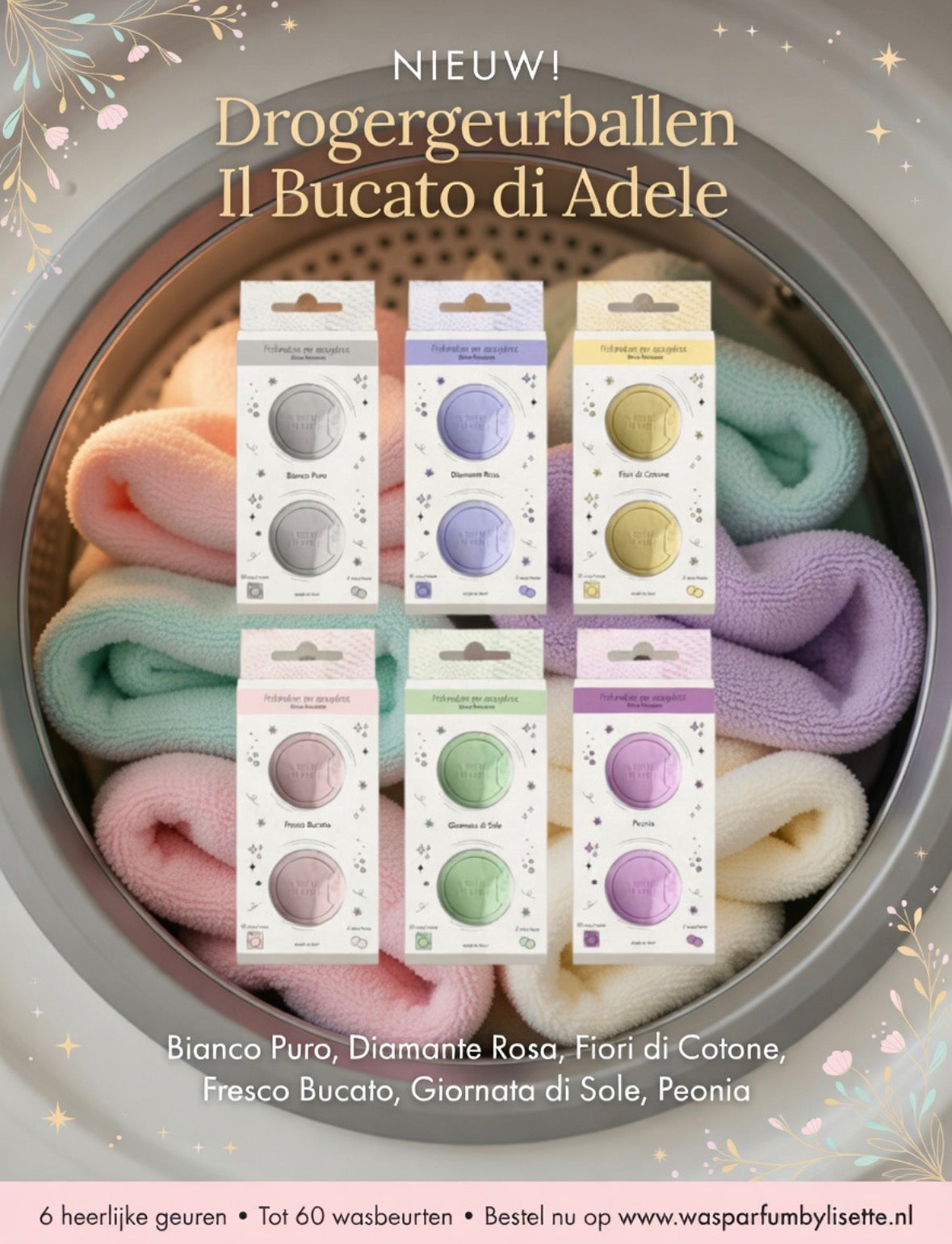Geur verfrisser voor de droger . Fiori di cotone . Il Bucato di Adele