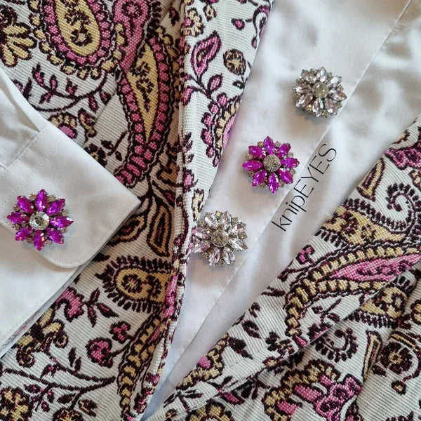 Knoopclip Diamond Flower Fuchsia ♡ (per stuk)