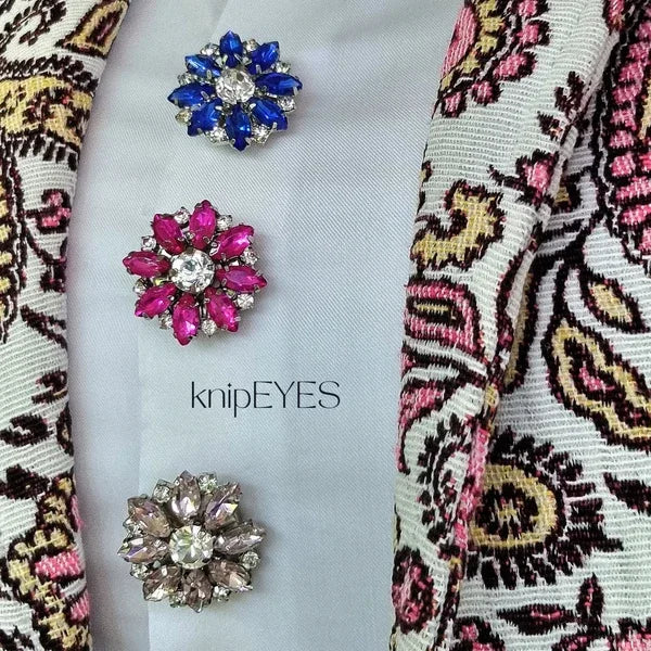 Knoopclip Diamond Flower Blue ♡ (per stuk)