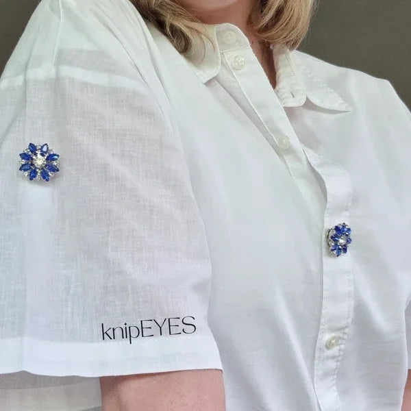 Knoopclip Diamond Flower Blue ♡ (per stuk)