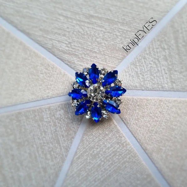 Knoopclip Diamond Flower Blue ♡ (per stuk)