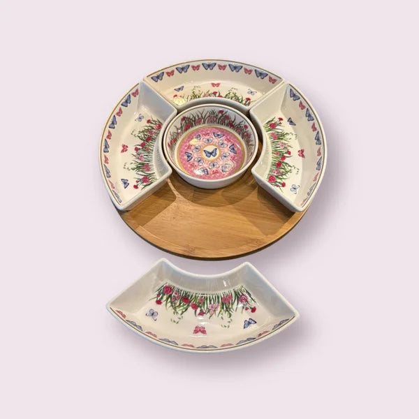 Ronde schaal met losse bakjes vlinders